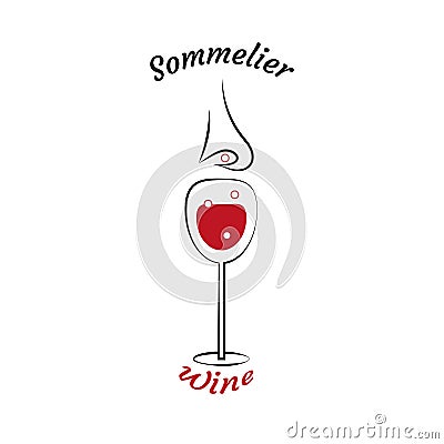 Glass of wine and sommelier`s nose. Choice of wine. Elements for restaurant menu, school sommelier in linear style. Vector Illustration